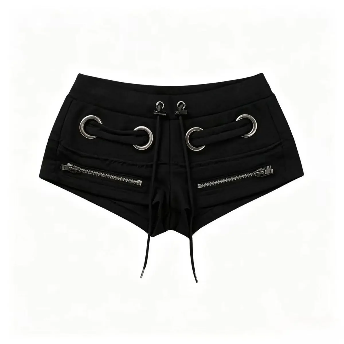 Graue Retro-Shorts im Spice-Girl-Stil mit Reißverschluss und Kordelzug, Design Sense Low Waist Hip Wrap A Word Super Shorts – Detail 3
