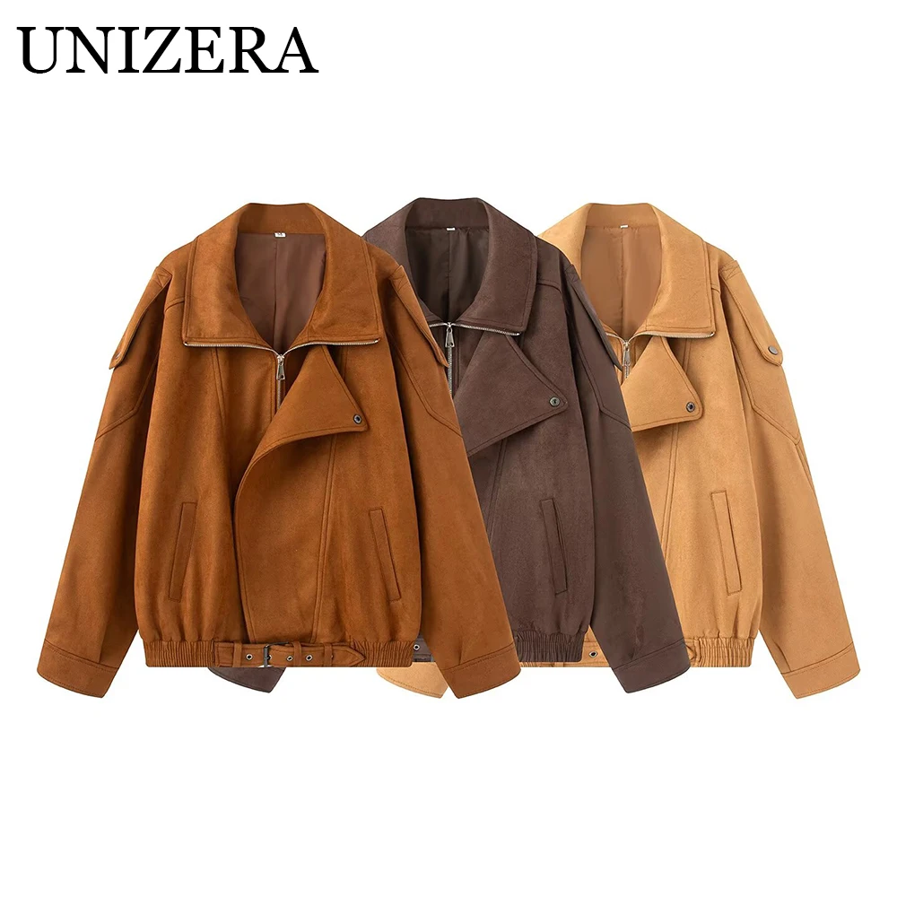

European and American women's autumn new style retro collar loose silhouette suede jacket short jacket