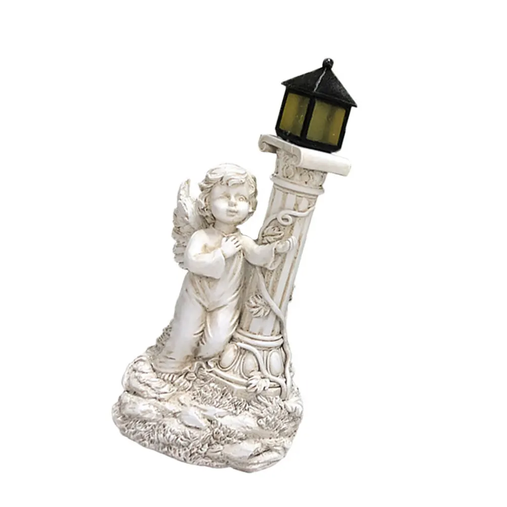 

1pcs Solar Powered Pillar Resin Garden Decor Outdoor Lawn Ornament Glowing Landscape Statue Garden Decor European Style