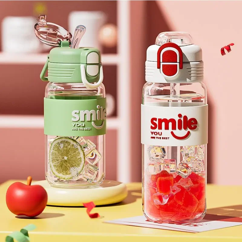 

Miniso glass cup high-value straw cup high borosilicate high temperature resistant portable tea cup summer new style