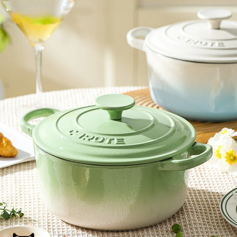 Gradual Color Enamel Pot Cookware Cast Iron Pots Kitchen Accessories Stew Pot Casserole Non-stick Pot Double-ear Cooking Pots