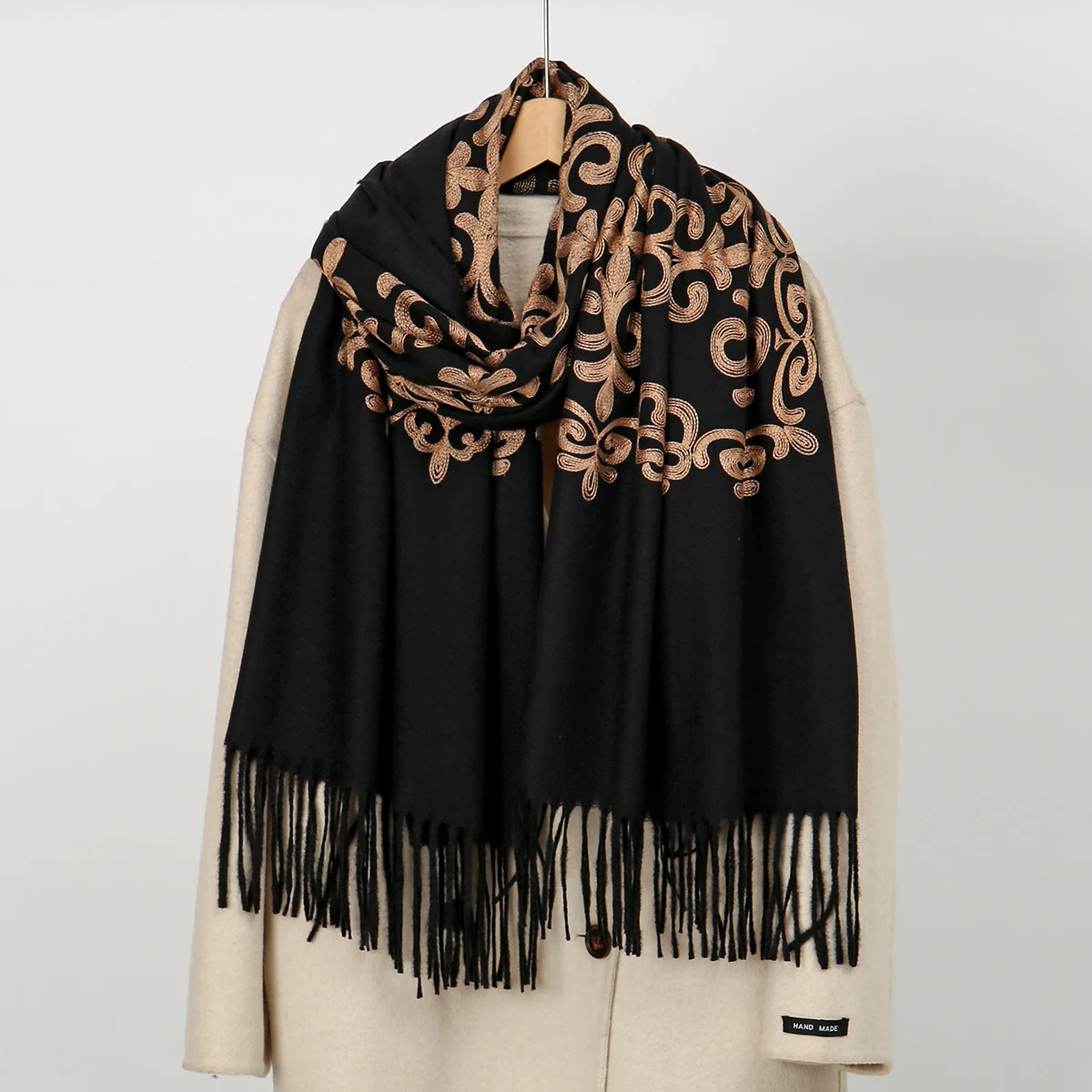 

Новый кашемировый шарф из пашмины Mujer Bufanda, теплый шарф Echarpes с вышивкой и цветком, пончо, накидка, толстое теплое пончо, платок