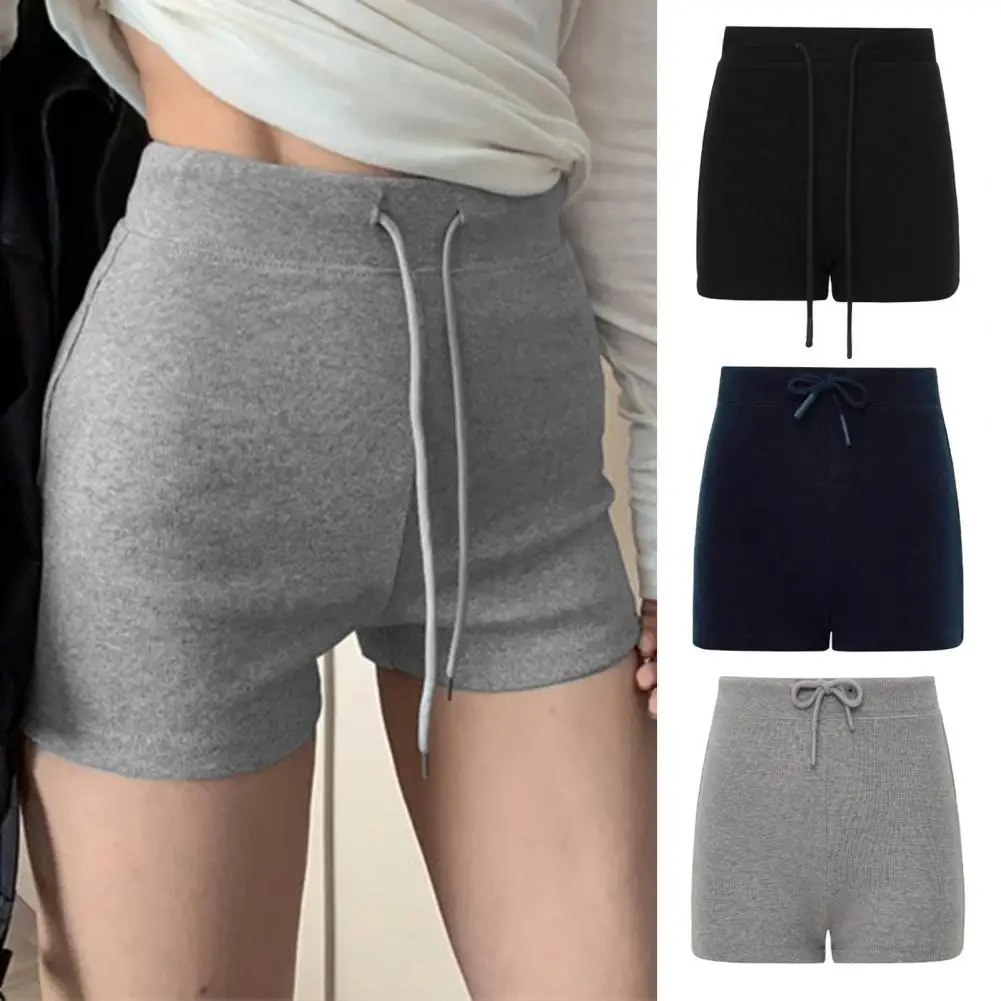 

Solid Basic Shorts Vintage Low Rise Lace-up Slim-fitting Shorts For Women Streetwear Ladies Bottoms Harajuku Grey Sports Shorts