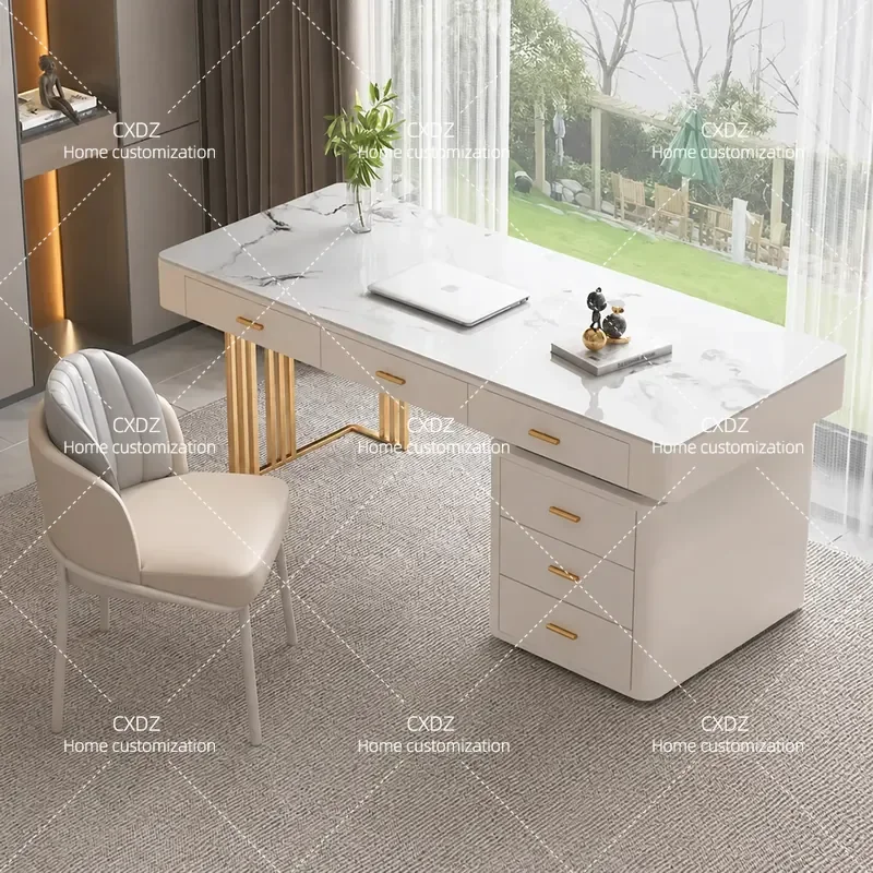 Modern Rock Slab Office Desk with Drawers and Chairs for Home Bedroom Boss Table Beauty Salon Medical Consultation