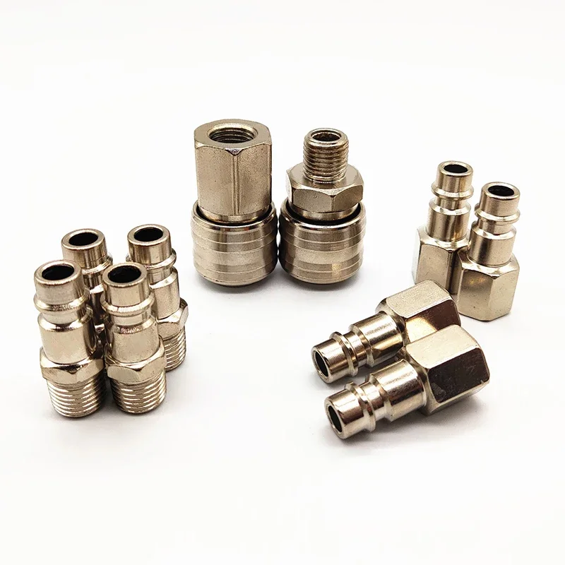10 PCS/Set German Quick Pneumatic Connectors BSP 1/4 Iron Nickel Plated European pneumatic Components Press Gauge Fitting