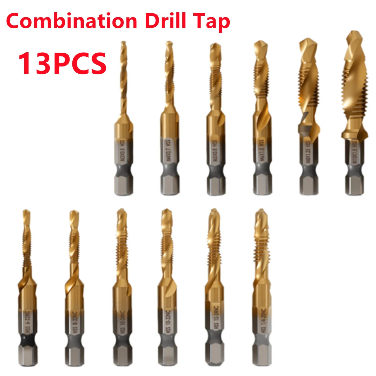 

13 шт. составной метрический метчик, сверла с резьбой, шестигранный хвостовик, титановый метчик из быстрорежущей стали, инструмент для металла, стали, дерева, пластика