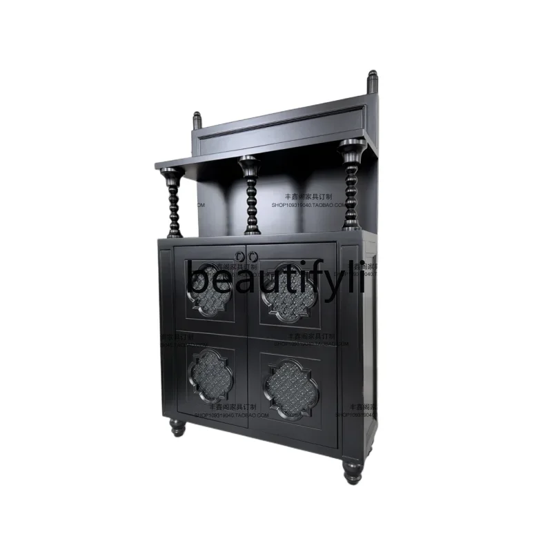 

Classical black solid wood dining side cabinet, retro art storage storage, multi-functional, decorative