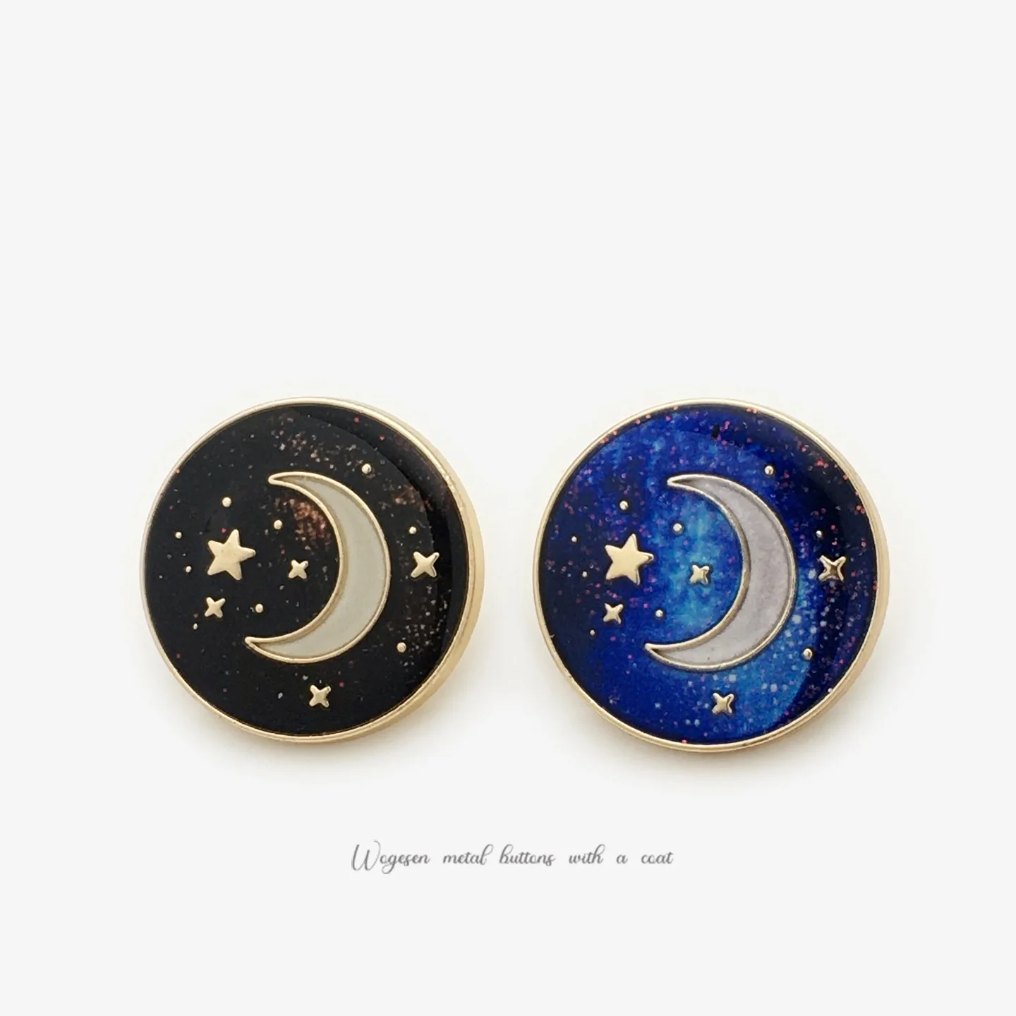 6PCS Blue Star Moon Round Metal Buttons, Luxury Decorative Buttons for Fur Coat Mink Blazer Jacket, Chic Starry Sky Sewing Butto