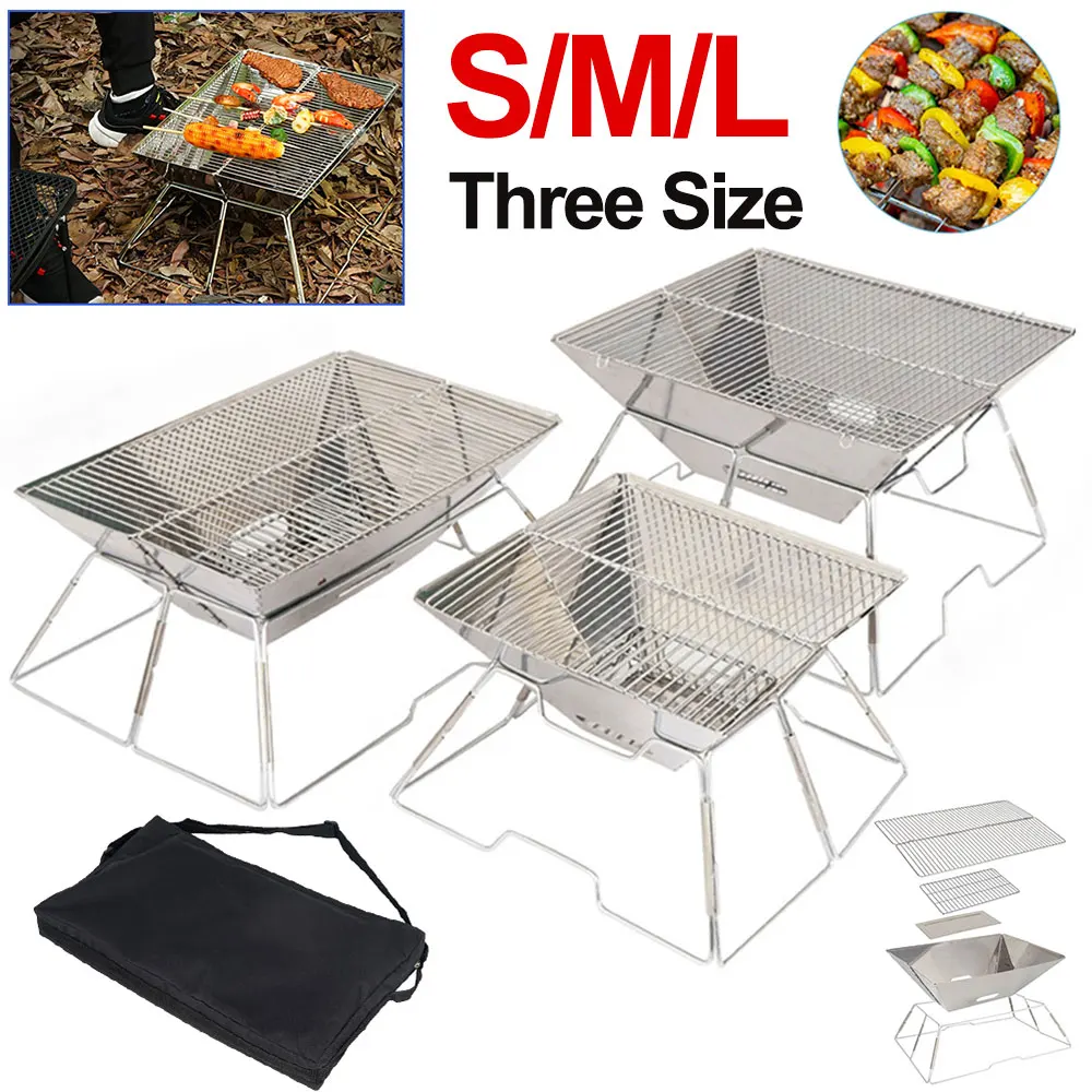 Camping Wood Stove Brazier Nature Camping Fire Wood Heater Portable Stainless Steel Folding Hiking Barbecue BBQ Grill Stand