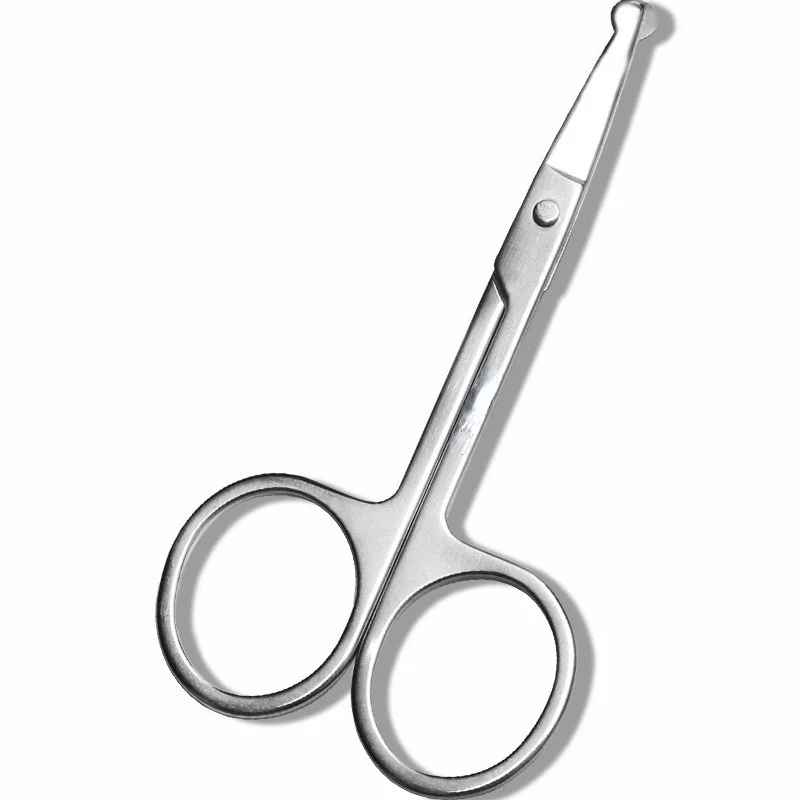 ใหม่ 100% 1 ชิ้น กรรไกรตัดขนจมูก ขนหู ขนหนวด สแตนเลส ขนาด 3.5 นิ้ว แบบพกพา ปลายโค้ง พร้อมหัวตัดแบบปลอดภัย