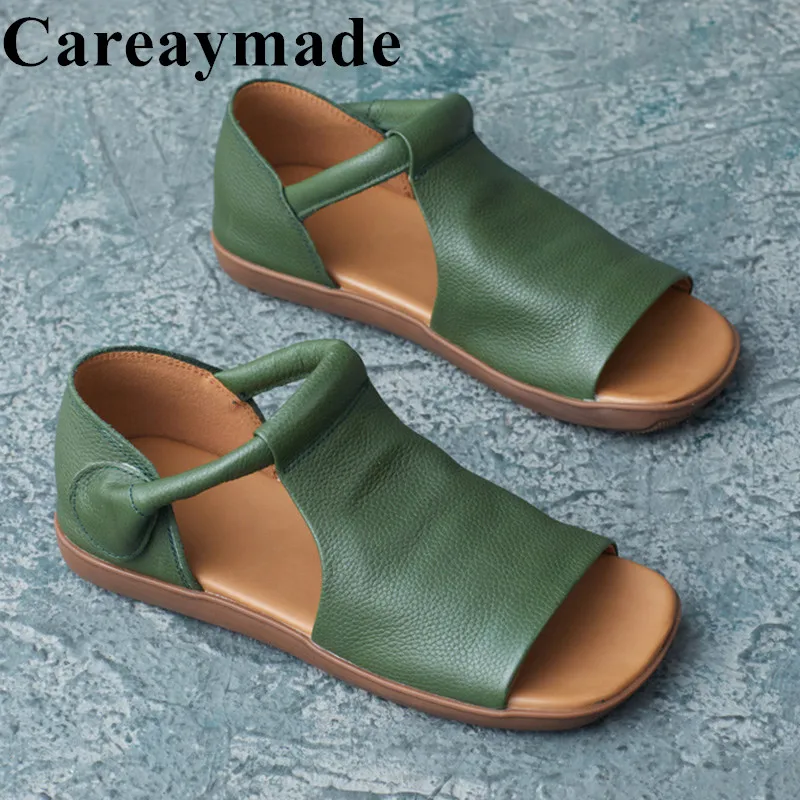 

Careaymade-Wider женские сандалии из коровьей кожи, резиновые с открытым носком, полые туфли на плоской подошве с крючками на щиколотке, дышащие удобные летние туфли-оксфорды