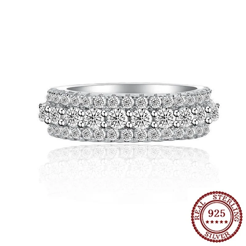 

2025 New Trendy 925 Sterling Silver Classic Temperament Atmospheric Fashion Classic Women's Set Zircon Diamond Versatile Ring