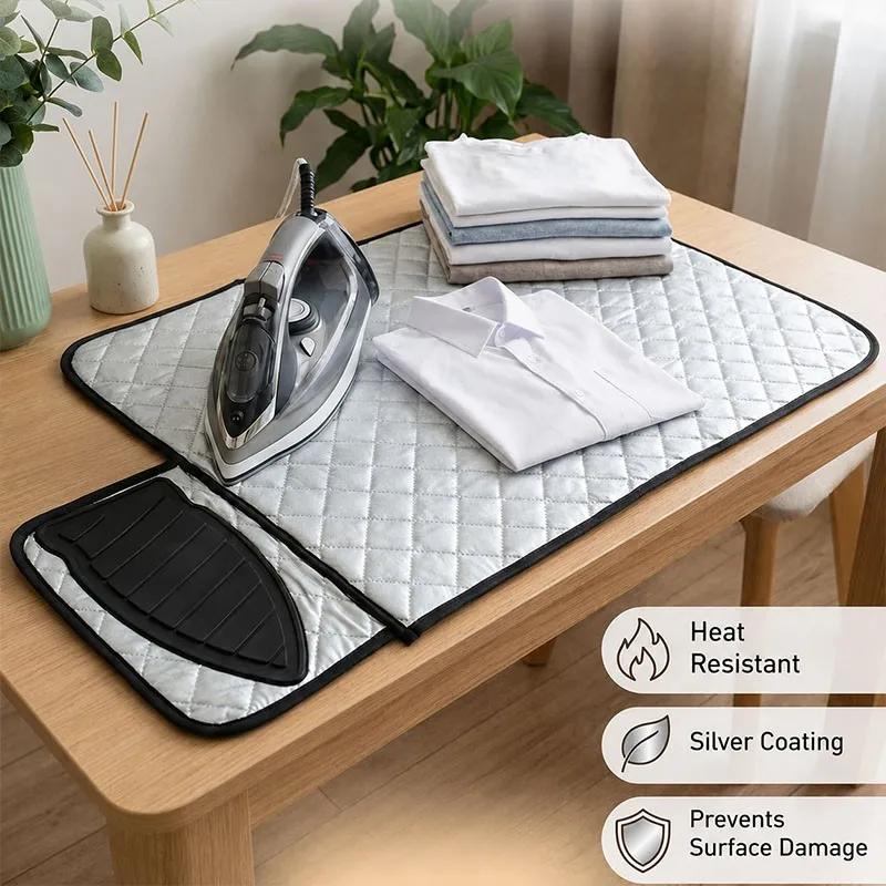 Upgraded Ironing Mat Silver Coated Ironing Mat Heat Resistant Handy Laundry Washer Dryer Portable Pressing Ironing Board Cover