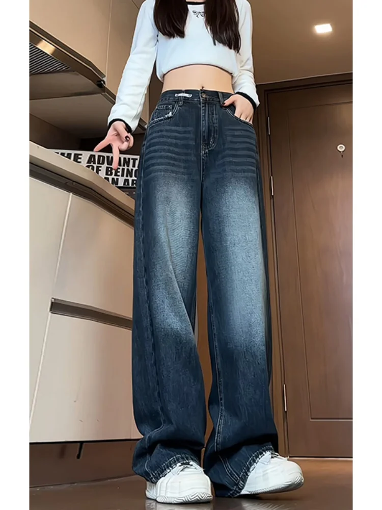 

Washed Vintage Men's Jeans High Street Style Spring Autumn Straight Leg Micro Flared Long Trousers Casual Wear Youth Fashion