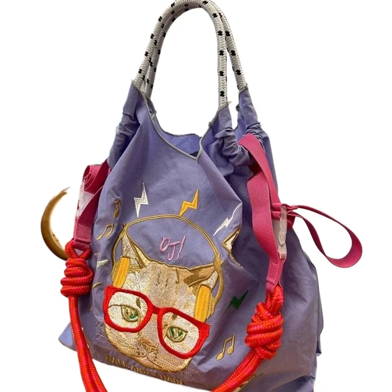 

Japanese Environmentally Friendly Cloth Bag Embroidered Nylon New Shopping Bag Shoulder Handbag Go on A Short Trip Luggage Bags
