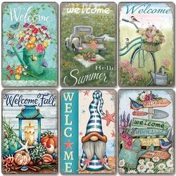 Vintage Welcome Poster Metal Tin Signs Flowers Birds Car Metal Plaque Wall Decor for Cafe Home Garden Farm Beach Hut