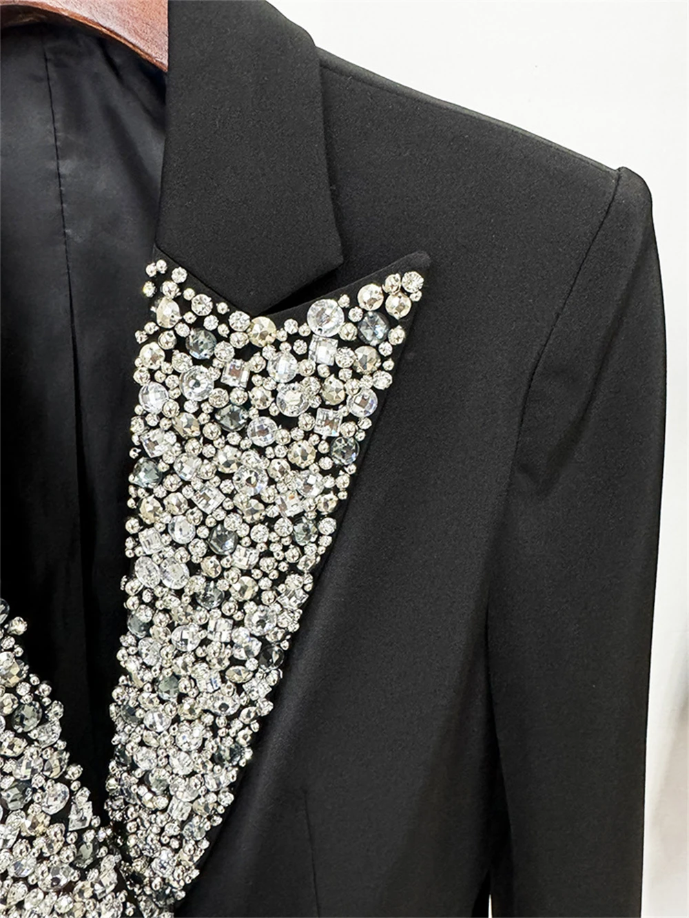 Giacca da donna con strass glitterati, cappotto alla moda con cristalli, maniche lunghe, completo autunnale, smoking da ballo per feste di spettacolo