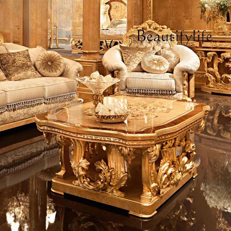 

European villa living room solid wood carving flower furniture, court fabric three sofa 123 combination