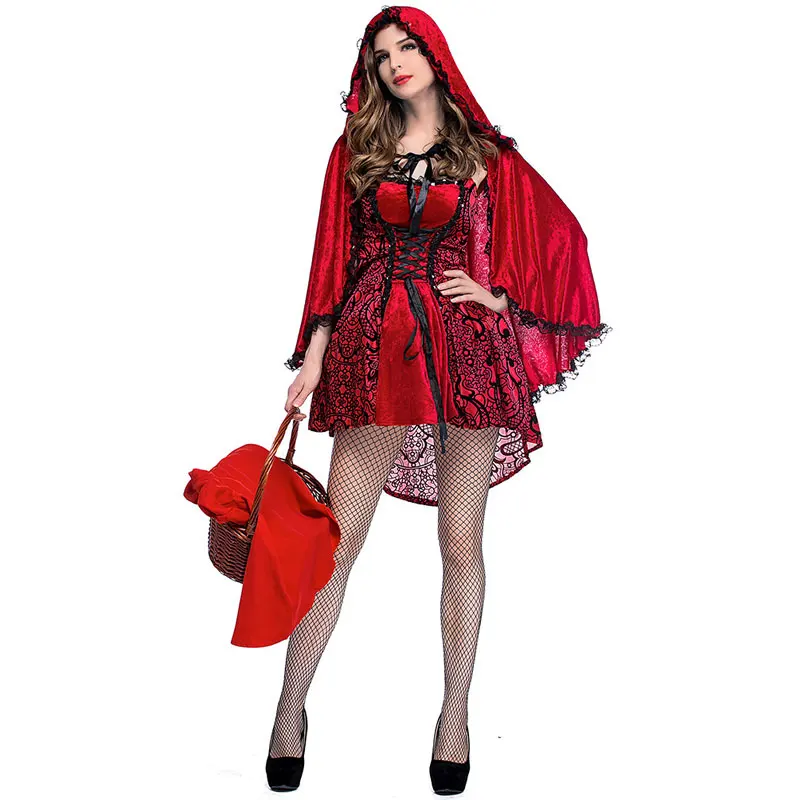 Sexy Womens Fairy Tale Little Red Riding Hood Costume Party Fancy Dress Cosplay Halloween Carnival Stage Performances Costume