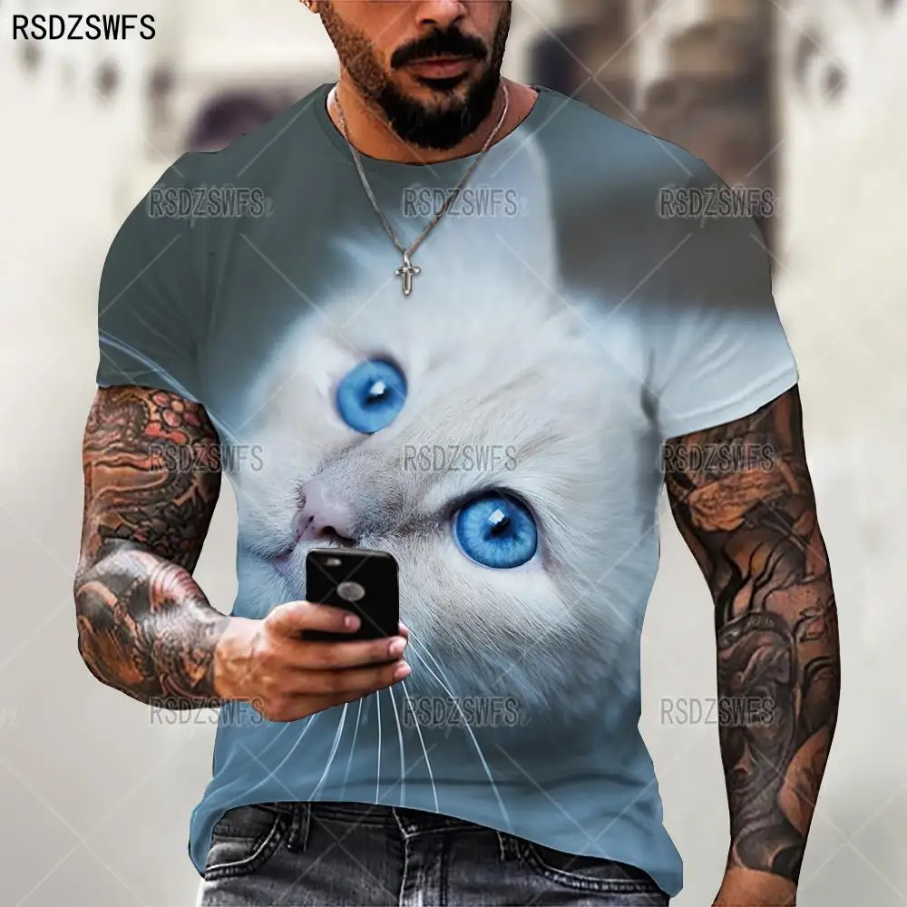 Cute 3D Animal Cat Print Men Women T-Shirt Summer Tops Oversized T Shirt O Neck Short Sleeve Loose Casual Men Clothing 5XL Tees