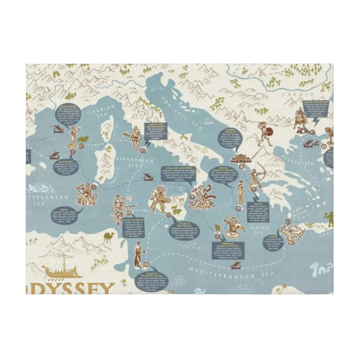 

Odyssey A Map of Myth and Legend Throw Blanket Quilt Plaid Furry Polar Blankets