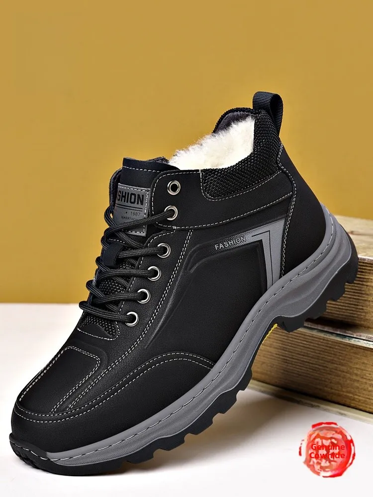 

Мужские высокие спортивные ботинки с утепленной подкладкой из хлопка, противоскользящие зимние ботинки с кожаной внутренней отделкой, повседневная обувь для отдыха.