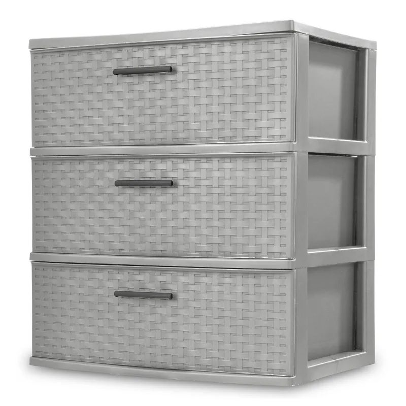 3 Drawer Wide Weave Tower Plastic, Cement, Case of 1,Storage，Easy to clean, durable