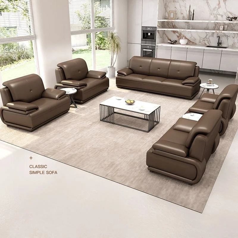 

Modern Minimalist High-End Leather Three-Person Manager Reception Sofa for Home Office for Business Meetings and Discussions