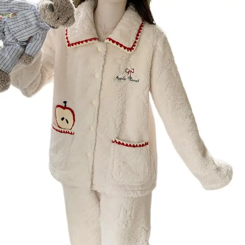 

Women's Clothing Pajamas Winter Keep Warm Comfortable At Home Outdoors Sleep Leisure Long Sleeves Pants Suit Exquisite Fashion