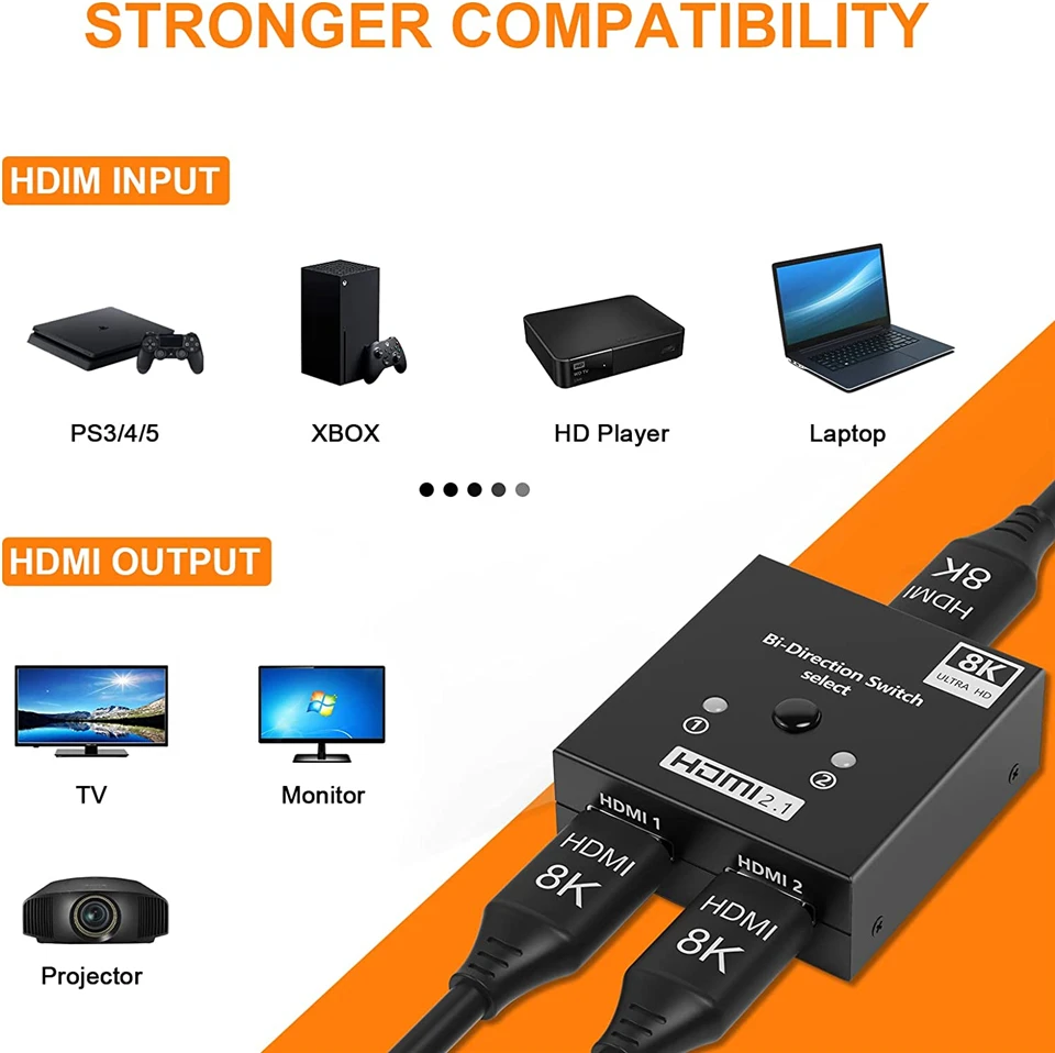 4K 120Hz HD Switch HDMI-compatible Adapter 8K HD Bi-Direction Switcher 1x2/2x1 Switch HD Switch  for Xiaomi Mi Box PS5/4 TV Box