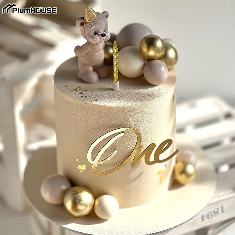One-year Birthday Cake Topper Acrylic Cake Decor For Kids 1st Happy Birthday Party Cake Side Ornament Baby Shower Cupcake Topper