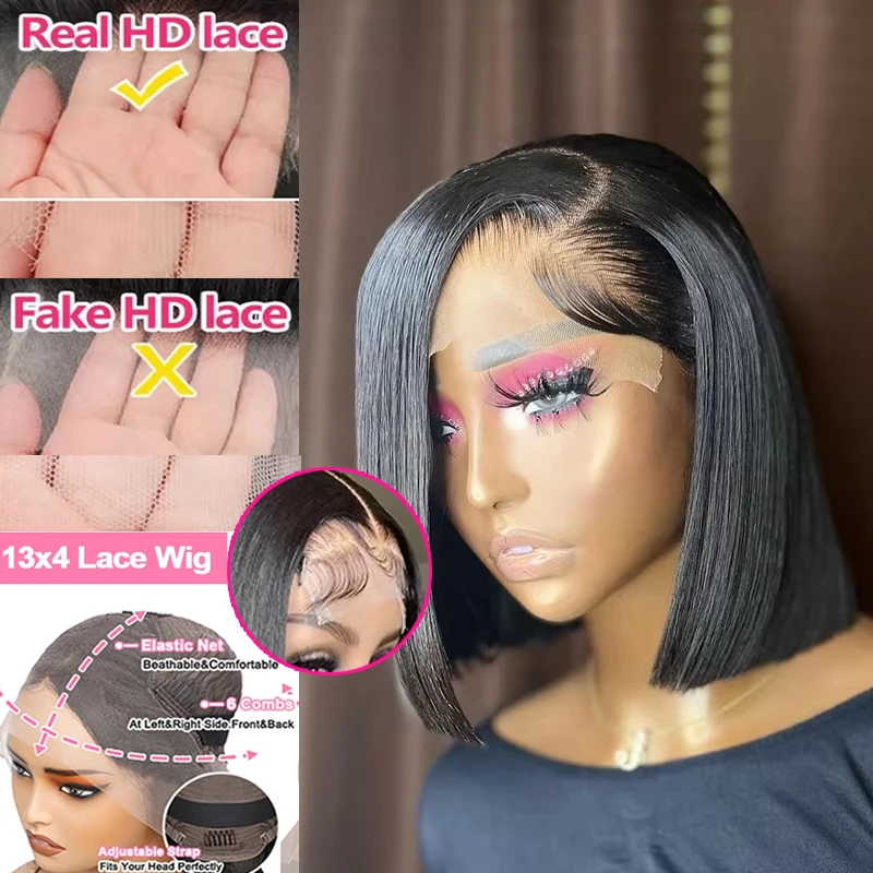 بوب الدانتيل شعر مستعار أمامي شعر الإنسان مستقيم 200% الكثافة 13x4 HD شفافة الدانتيل الباروكات الأمامية بوب الشعر الدانتيل شعر مستعار أمامي للنساء #6