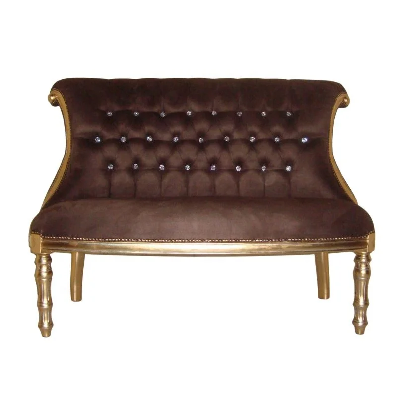 Antique Reproduction Living Room Chair Golden Living Room Sofa Two Seater Upholstered Tufted Wooden Chair in Gold and Silver
