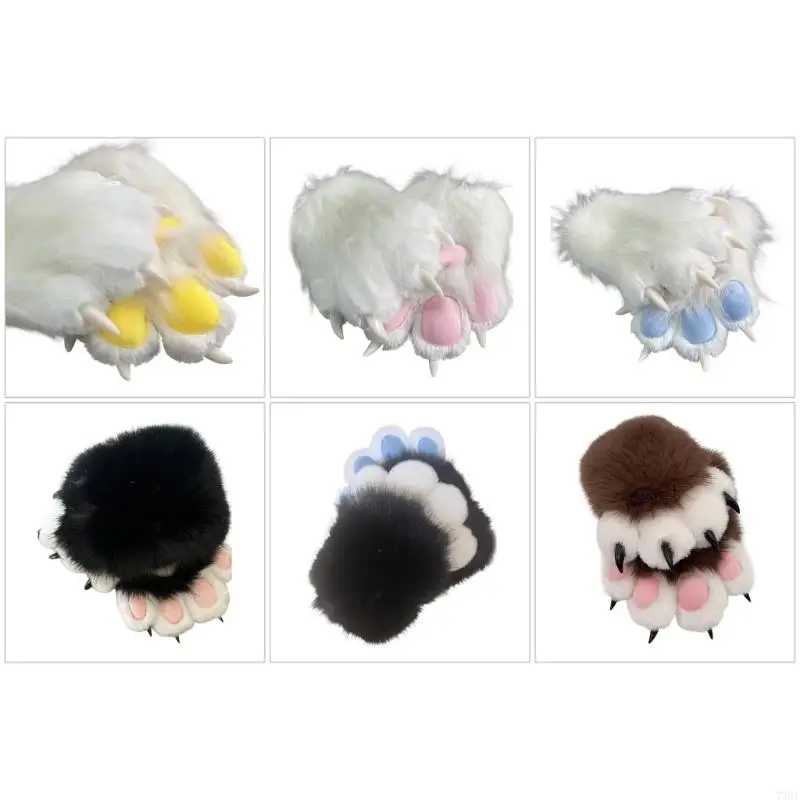 

77HE Plush Furry Cats Claw Glove Fursuit Animal Foxes Paws Mittens Therians Gear