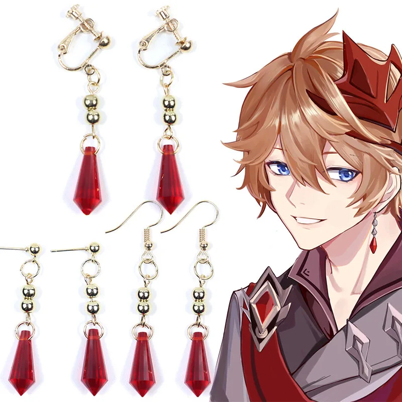 Genshin Impact Tartaglia Ohrringe Anime Schmuck Cosplay Genshin Childe Ohrring Männer Frauen Trendige Accessoires Kristall Tropfenohrring
