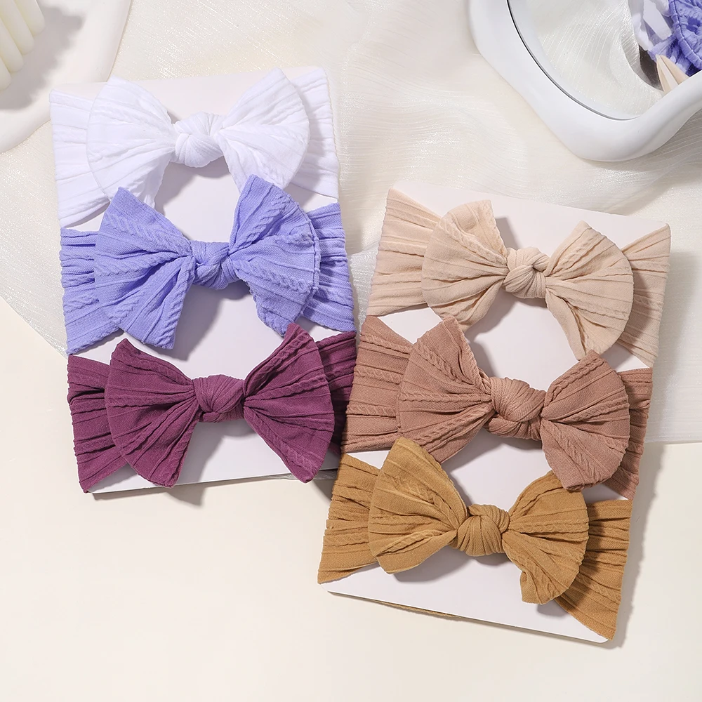 3Pcs/Set Girls Cable Knit Turban Baby Bows Headbands For Children Elastic Kids Bands Newborn Toddle Headwrap Hair Accessories