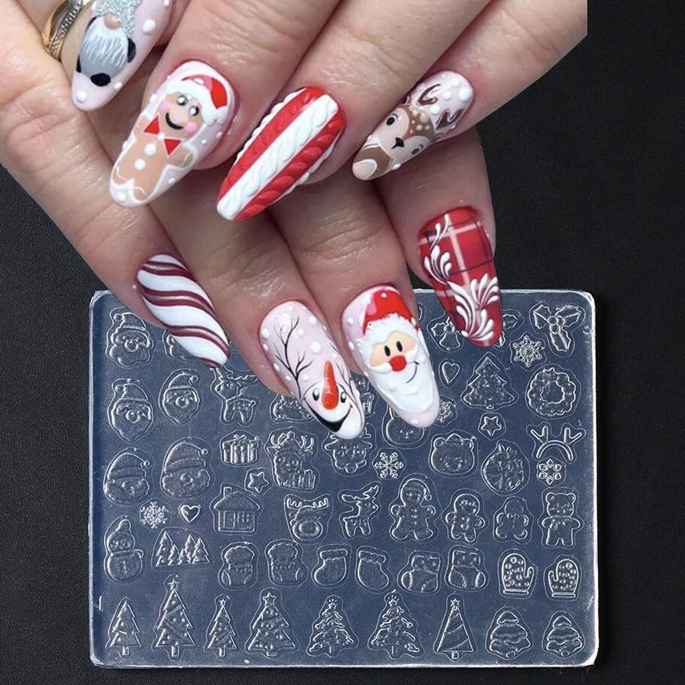 1pc 3d unhas arte molde de silicone almofada floco de neve boneco de neve papai noel alívio escultura estênceis para o natal diy manicure ferramenta