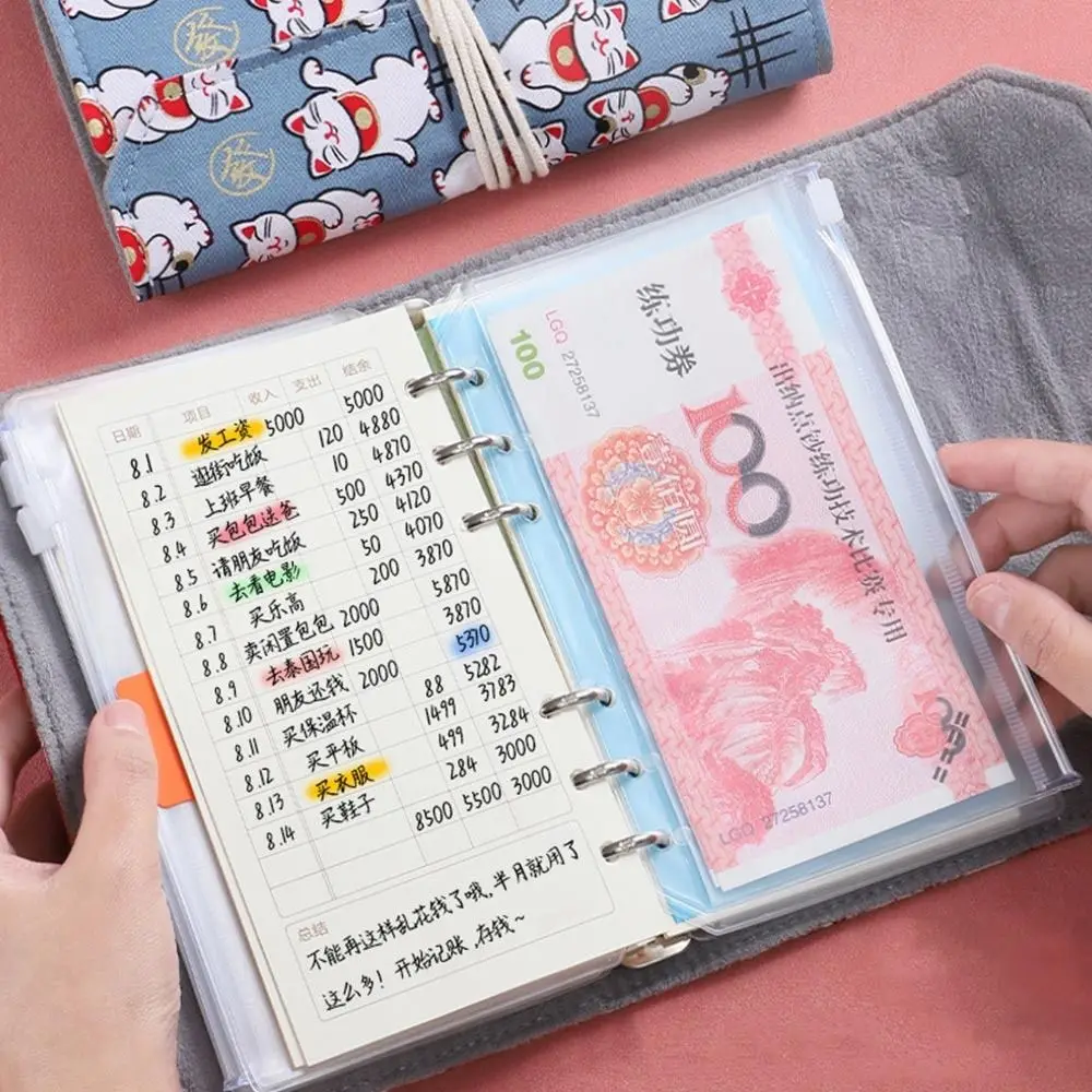 Cute Lucky Cat Saving Money Notebook DIY Diary Agenda Planner Savings Binder Large Capacity Save Money Binder Notebook Couples