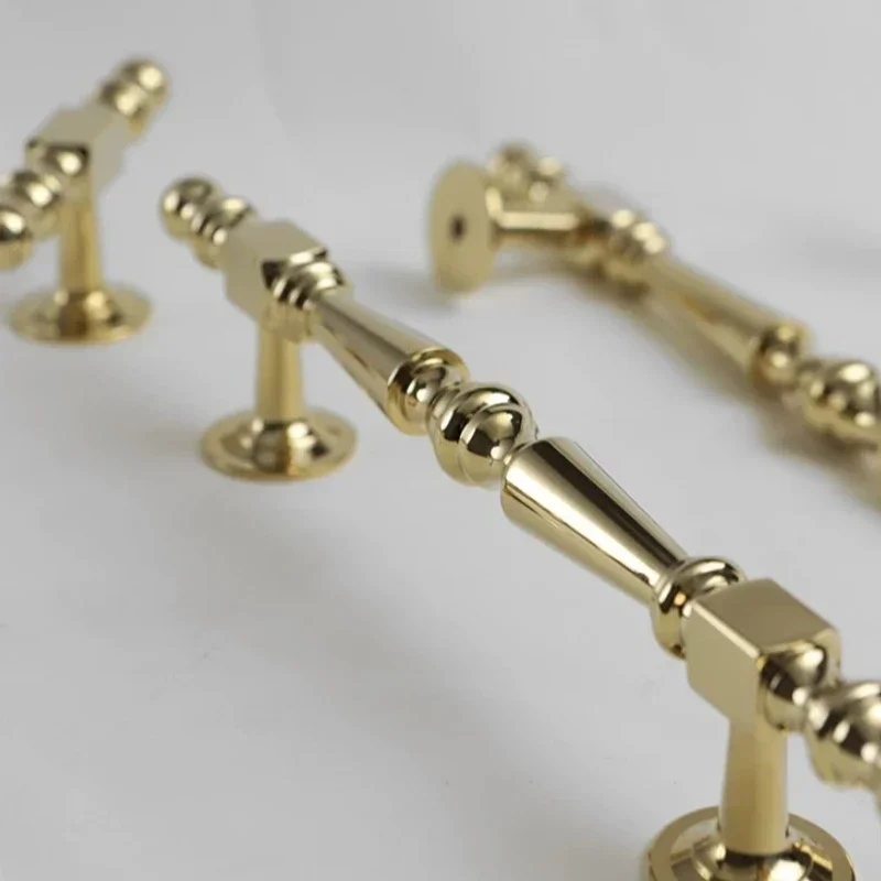 Bar Wood Door Handle Double Single Sided Kitchen Refrigerator Appliance Closet Pull French Design Style Solid Brass Long Handle