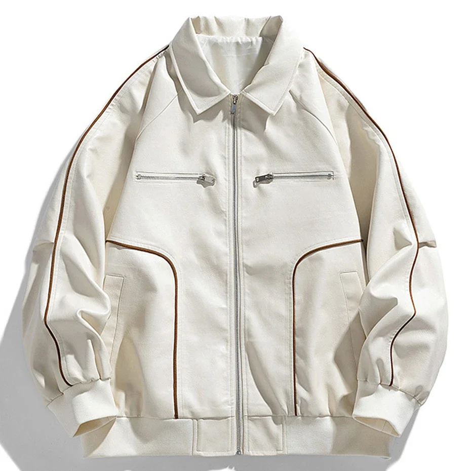 Cargo PU Jacket Men Motorcycle Biker Jacket Coat Fashion Spring Autumn PU Coats Male Faux Leather Jackets Black