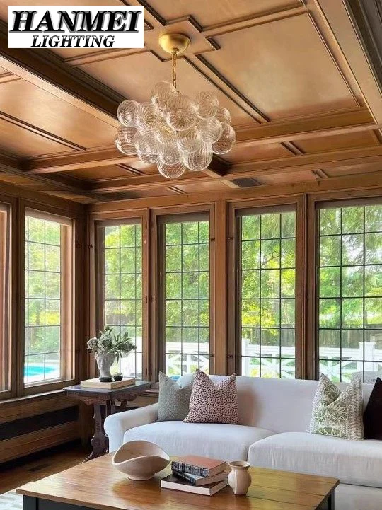 Modern Luxury Crystal Pendant Lamp Light Gold Metal & Transparent Glass Luxury Glass Bubble Chandelier For Hotels
