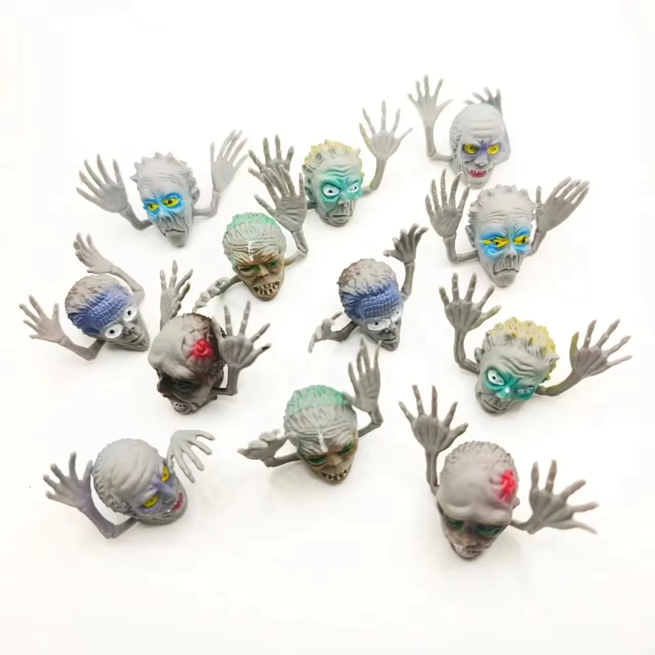 12pc Horror Story Ghost Head Finger Cover Mini Ghost Zombie Telling Story Puppets Hand Toys Halloween Interactive Party Kid Gift