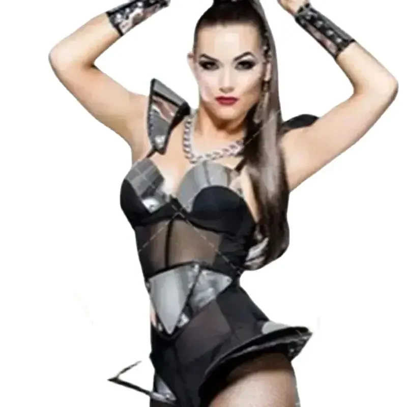 Bar Ds Dj Nightclub Pole Dance Clothing Silver Flying Shoulder Bodysuit Women Gogo Costumes Rave Outfits Stage Wear XS7058