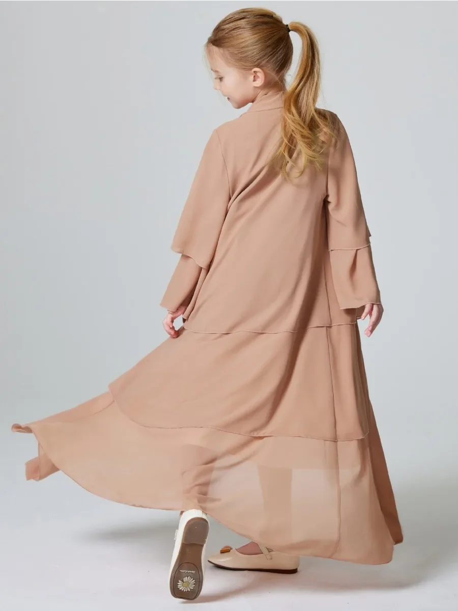 Eid Muslim Girls Abaya for Kid Dress Chiffon Abayas Arab Dubai Cardigan Jalabiya Party Dresses Kaftan Vestido Long Robe Jalabiya