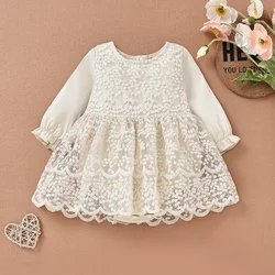 0-18M Baby Girls Romper Dress Newborn Toddler Long Sleeve Lace Floral Romper Infant Party Princess Dresses Fall Clothes