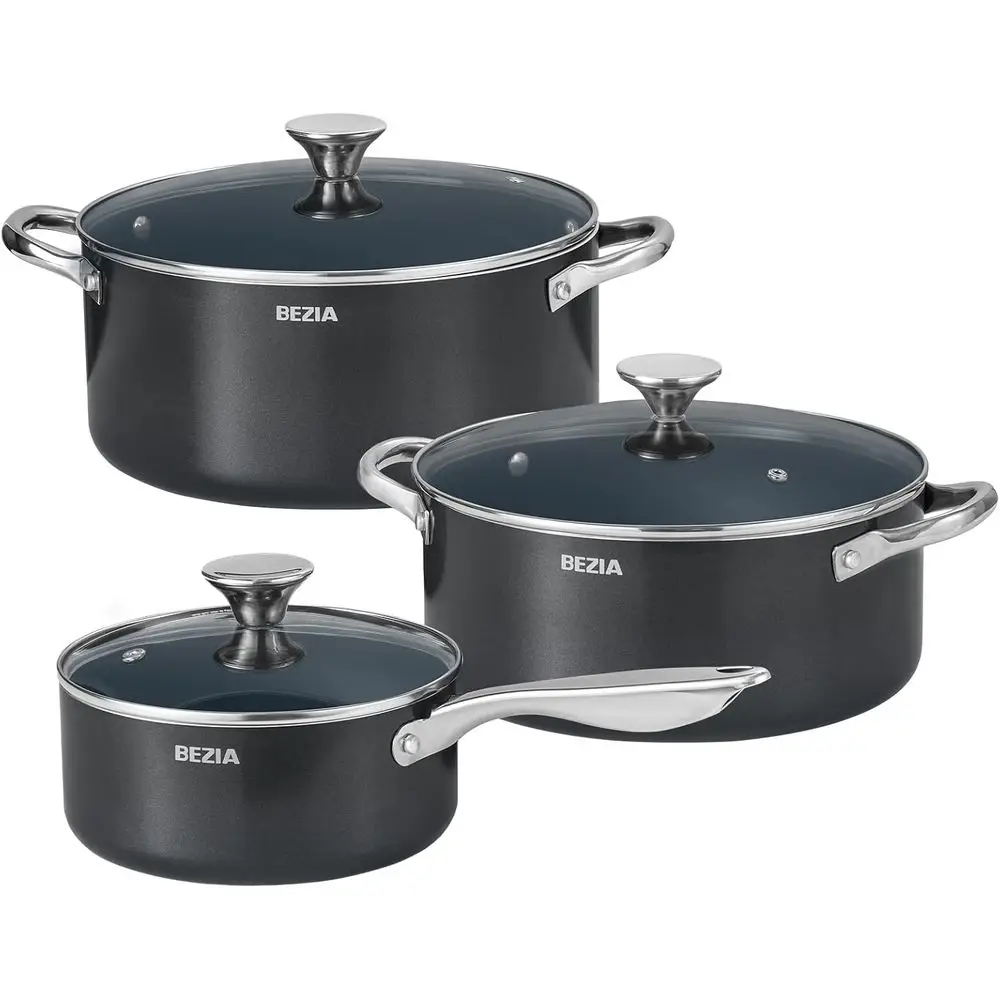 

Набор из 6 предметов: кастрюли 6qt, 4.8qt, 2qt с крышками, подходят для мытья в посудомоечной машине и использования в духовке, подходят для всех типов плит, черные.