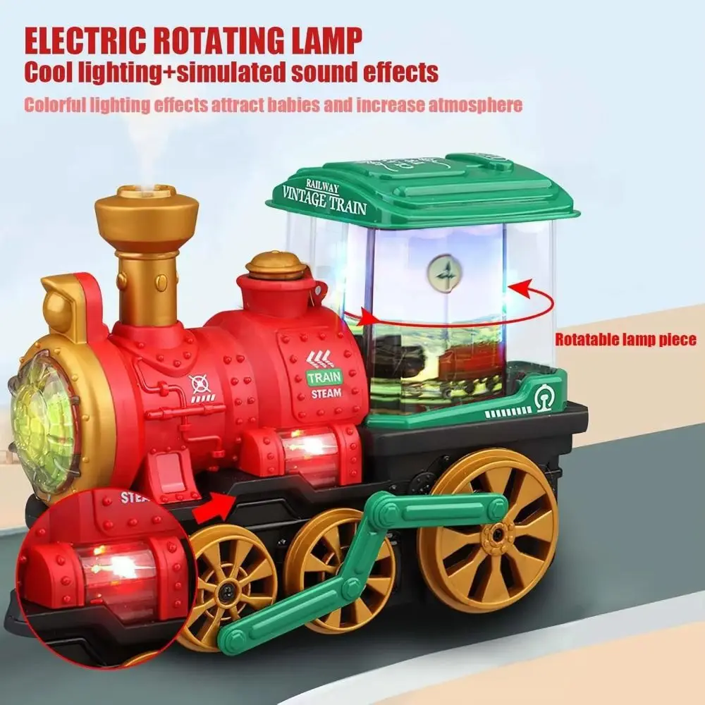 Juguete de tren de vapor eléctrico Bump and Go con sonido de luz de pulverización, camiones Retro, locomotora de vapor, motor de vapor eléctrico para niños y niñas