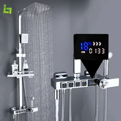 Chrome Display Shower Faucet Set Rainfall 4 Function Thermostatic or Cold Hot Bathtub Tap Water Flow Produces Electricity