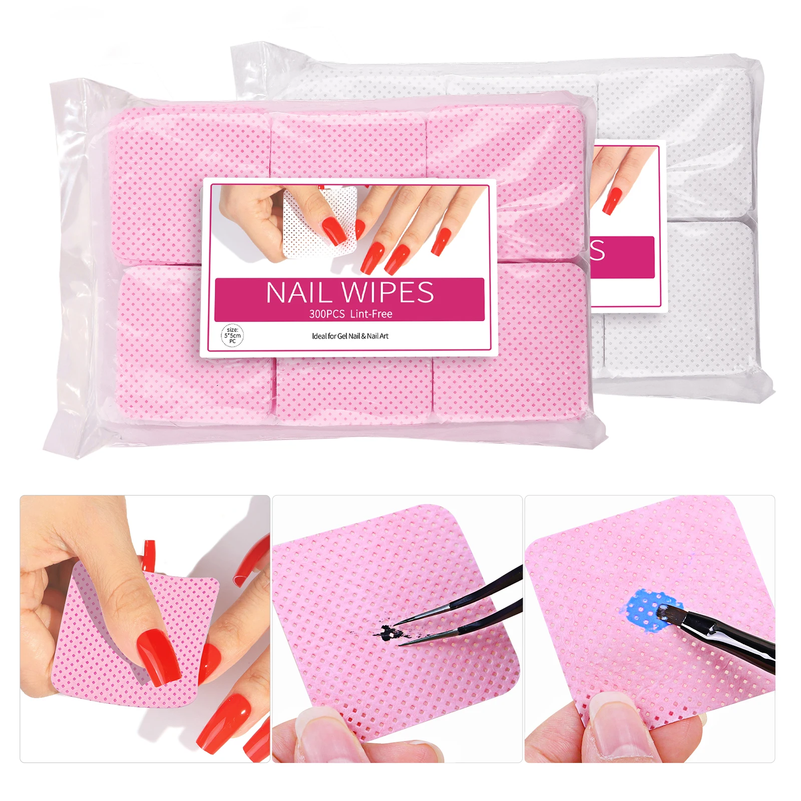 Lingettes dissolvant de vernis à ongles en Gel de coton, tampons de nettoyage des ongles, tampons Non tissés non pelucheux pour Salon de beauté, outil d'art des ongles, 300 pièces