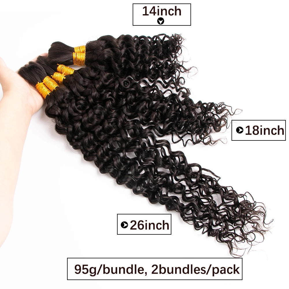Transporte rápido crochê cabelo humano em massa onda de água remy 2 pacotes 95g para trança cabelo molhado & ondulado 16-24 polegada